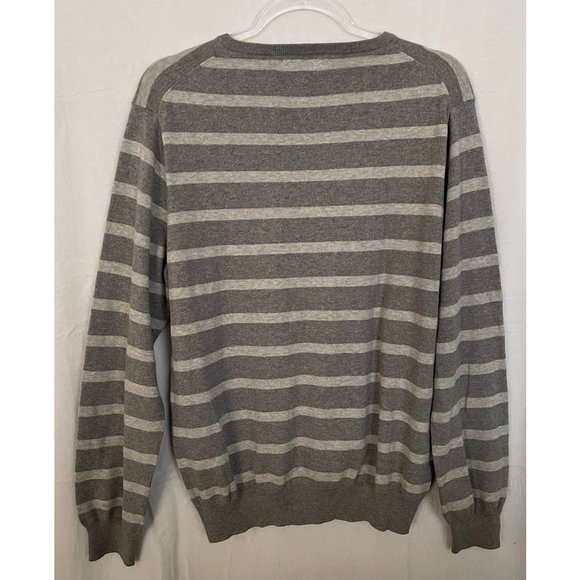 J.Crew Pullover Sweater Mens L Gray Striped Crew Neck Cotton Cashmere Blend Knit - Picture 2 of 3